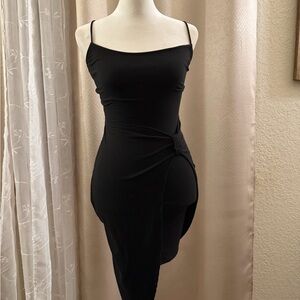 Windsor Black Asymmetrical Spaghetti-Strap Bodycon Dress